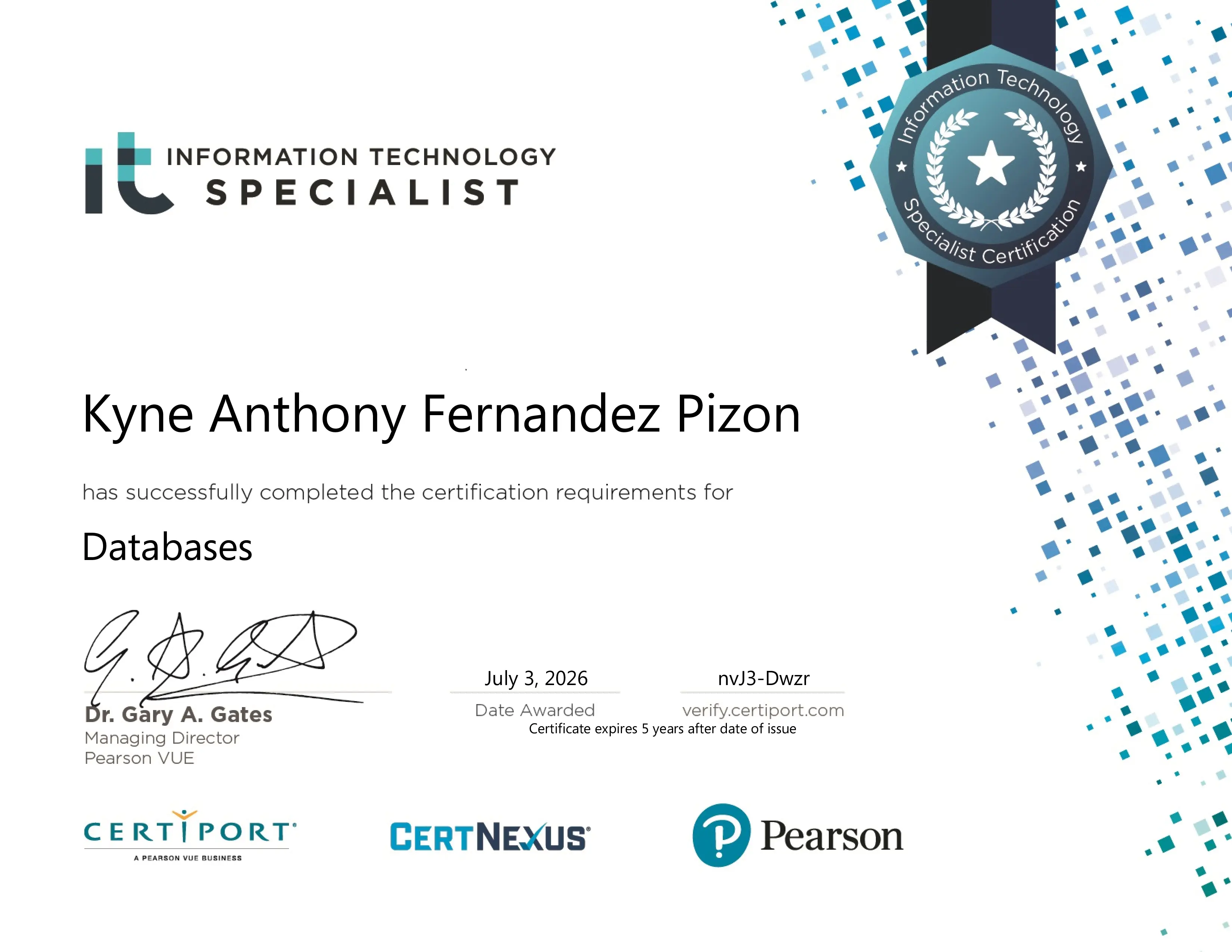 Information Technology Specialist: Databases certificate preview